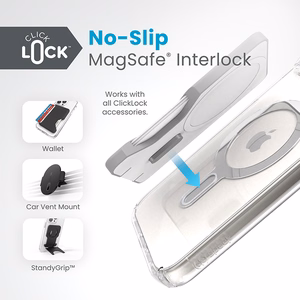 Speck Presidio Perfect-Clear MagSafe vāciņš ar ClickLock ierīcei iPhone 15 Plus / 14 Plus, caurspīdīgs ar hroma krāsas gredzenu