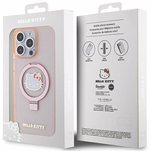 Hello Kitty Ring Stand Glitter Electrop Logo MagSafe Case for iPhone 15 Pro Max - Pink