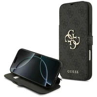 Guess Book 4G Metal Logo viedtālruņa apvalks iPhone 17 Pro Max - melns