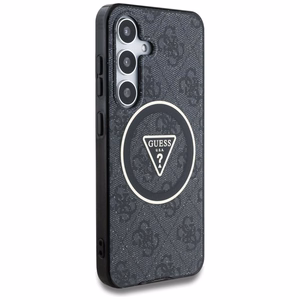 Guess 4G mirdzošs trīsstūra pogu magnētiskais viedtālruņa apvalks Samsung Galaxy S25 Plus melns