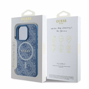 Guess 4G gredzena klasiskā logotipa magnētiskais viedtālruņa apvalks iPhone 16 Pro - zils