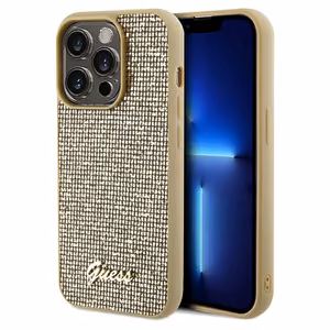 Guess Disco Metal Script viedtālruņa apvalks iPhone 14 Pro - zelta