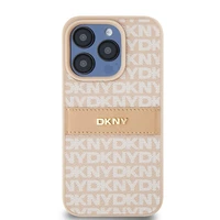 DKNY Ādas mono svītra un metāla logotips viedtālruņa apvalks iPhone 15 Pro - rozā