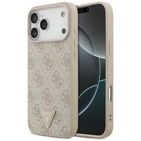 Guess Ādas 4G trīsstūra logotipa Strass Magnētiskais apvalks iPhone 17 Pro Max - rozā
