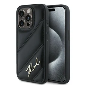 Karl Lagerfeld Diagonal Quilted Script viedtālruņa apvalks iPhone 13 Pro / 13 - melns