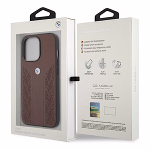 BMW ādas izliekts perforēts apvalks iPhone 13 Pro / iPhone 13 - sarkans