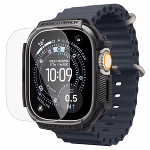 Spigen Rugged Armor Case + 9H Tempered Glass for Apple Watch Ultra 49mm - Matte Black