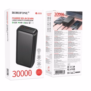 Borofone portatīvais lādētājs 30000mAh BJ80B Clever - 2xUSB + Type C - QC 3.0 22,5W PD 20W melna