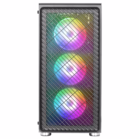 Mars Gaming MC-F melns, ATX Gaming Semitower, Full Tempered Glass Window, Metal-Mesh Front, 4x 120mm ARGB Fans