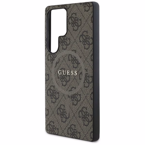Guess Ādas 4G Krāsains Gredzens Klasiskais Logotips Magnētiskais Viedtālruņa apvalks Samsung Galaxy S25 Ultra brūna