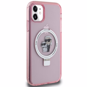 Karl Lagerfeld Magnētiskais viedtālruņa apvalks ar gredzena statīvu Karl&Choupette MagSafe iPhone 11 / Xr - rozā