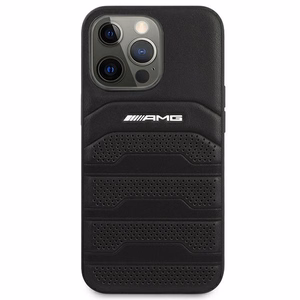 AMG AMHCP14XGSEBK iPhone 14 Pro Max 6.7 - melns ādas vāciņš ar reljefām līnijām