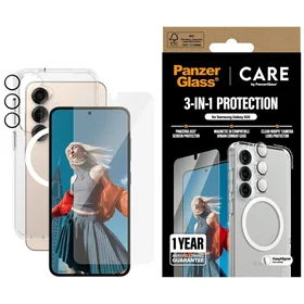 CARE by PanzerGlass Flagship 3in1 viedtālruņa apvalks + stikls + lēcas aizsardzības komplekts Samsung Galaxy S25