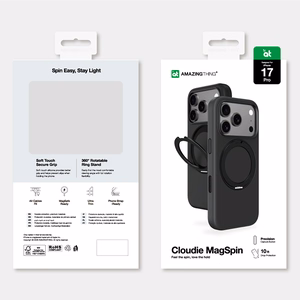AmazingThing Cloudie viedtālruņa apvalks iPhone 17 Pro ar statīvu – melns