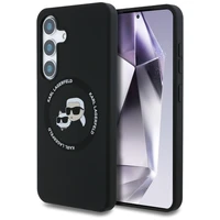 Karl Lagerfeld silikona viedtālruņa apvalks Double Heads un Circle MagSafe Samsung Galaxy S25 Plus melns
