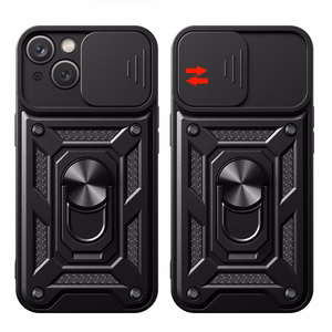 Hybrid Armor Camshield viedtālruņa apvalks ar statīvu un kameras vāciņu iPhone 15 Plus - melns