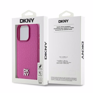 DKNY Ādas monogrammas raksta metāla logotips Magnētiskais viedtālruņa apvalks iPhone 15 Pro - rozā