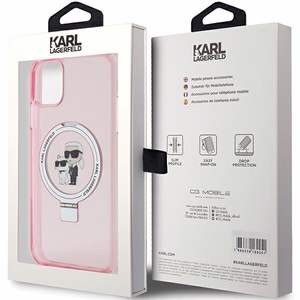 Karl Lagerfeld Magnētiskais viedtālruņa apvalks ar gredzena statīvu Karl&Choupette MagSafe iPhone 11 / Xr - rozā