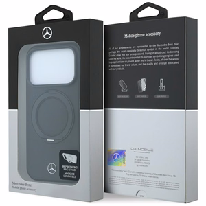 Mercedes MagSafe ādas maciņš ar gredzena statīvu, paredzēts iPhone 18 Pro / 17 Pro, melns