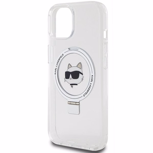 Karl Lagerfeld KLHMP15MHMRSCHH iPhone 15 Plus 6.7" balts/balts cietais apvalks ar gredzena statīvu Choupette Head Magnētiskais