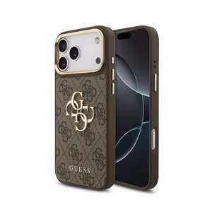 Guess PU Leather 4G Metal Logo Gold Frame vāciņš Apple iPhone 18 Pro Max, brūns
