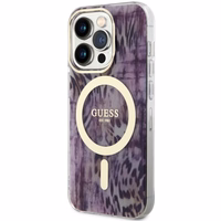 Guess GUHMP14XHLEOPWP iPhone 14 Pro Max 6.7" rozā cietais apvalks Leopard Magnētiskais