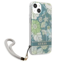 Guess GUHCP13SHFLSN iPhone 13 mini 5.4" zaļš cietais viedtālruņa apvalks ar ziedu siksniņu