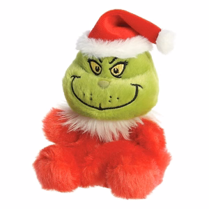 Grinch Palm Pals videi draudzīga sēdoša plīša rotaļlieta Ziemassvētku vecīša tērpā, 13 cm