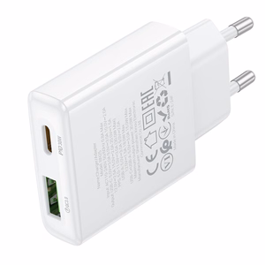Borofone Сетевое зарядное устройство BN25 Wish (Ultra Thin) - USB + Type C - PD QC 3.0 30W белое