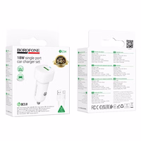 Borofone Auto lādētājs BZ34 Cloud - USB - QC 3.0 18W ar USB-C tipa kabeli, balts