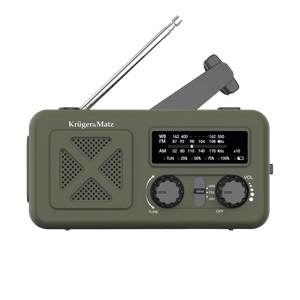 Kruger&Matz pārnēsājamais saules enerģijas avārijas radio ar SOS, 2000 mAh ārējo akumulatoru, lukturīti un dinamo