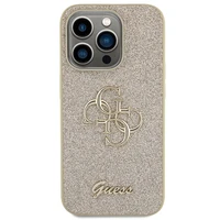Guess Glitter Script Big 4G viedtālruņa apvalks iPhone 15 Pro – zeltains