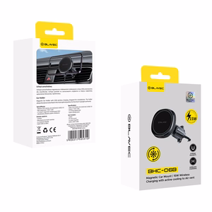 Blavec auto turētājs BHC-06B 15W magnētisks ar indukcijas uzlādi un aktīvo dzesēšanu ventilācijas režģim (BHC06B-MAVIB) melns