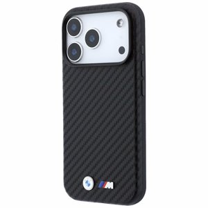 BMW aizsargvāciņš ierīcei iPhone 18 Pro Max / 17 Pro Max: (Carbon Metal Logo), saderīgs ar MagSafe, krāsa – melna