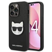 Karl Lagerfeld Saffiano Choupette Head Patch viedtālruņa apvalks iPhone 14 Pro Max - melns