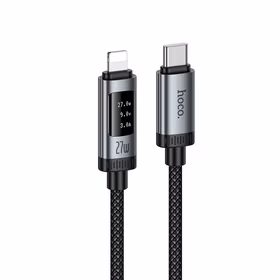 Datu kabelis ar digitālo indikatoru USB C uz Lightning Hoco PD 27W 1,2 m U148 melns