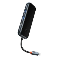 Hub 5in1 Baseus AcmeJoy sērija USB-C uz 2xUSB 3.0 + USB 2.0 + USB-C PD + RJ45 (tumši pelēks)