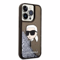 Karl Lagerfeld Glitter Karl's Head viedtālruņa apvalks iPhone 14 Pro Max - melns