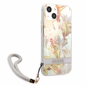 Guess GUHCP13SHFLSU iPhone 13 mini 5.4" violets cietais viedtālruņa apvalks ar ziedu siksniņu