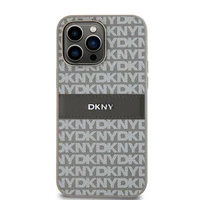 DKNY Ādas mono svītra un metāla logotips viedtālruņa apvalks iPhone 14 Pro Max - bēšs