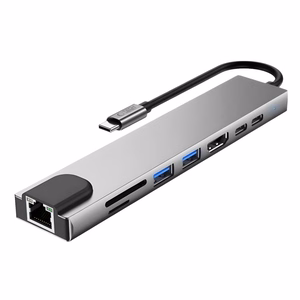 Tech-Protect HB09 USB centrmezgls 8in1 TYPE-C + USB-A 3.0 + USB-C 3.0 + HDMI 4K 60HZ + SD/TF + PD100W + RJ45 1000 MB/S - pelēks
