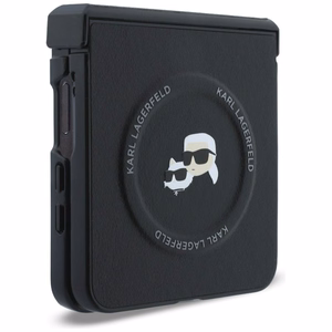 Melns Karl Lagerfeld Karl & Choupette Pins MagSafe vāciņš Samsung Galaxy Z Flip8 tālrunim