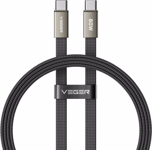 Plakans kabelis no C tipa uz C tipu VEGER PD 3A 60W CC06-MTB 1,2 m, melns