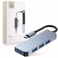 HUB Tech-Protect V1 4in1 USB-C - 3x USB-A 2.0 / USB-A 3.0 - pelēks