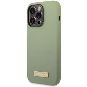 Guess silikona logotipa plāksnes vāciņš MagSafe viedtālrunim iPhone 14 Pro Max – zaļš