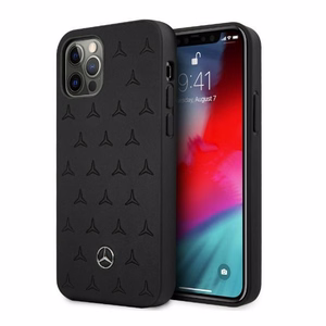 Mercedes Ādas zvaigžņu raksta viedtālruņa apvalks iPhone 12 Pro Max - melns