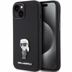 Karl Lagerfeld silikona Ikonik Metal Pin viedtālruņa apvalks iPhone 15 - melns