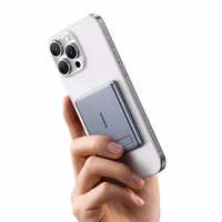 Baseus PicoGo AM31 Qi2 5000mAh 20W īpaši plāns MagSafe saderīgs portatīvais lādētājs ar statīvu un Baseus Simple USB-C 20cm pītu kabeli - pelēks