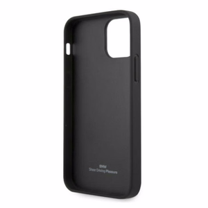 BMW ādas apvalks ar iespiešanu iPhone 12 Pro Max - melns