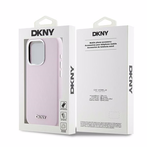 DKNY Šķidrs silikona mazs metāla logotips magnētiskais viedtālruņa apvalks iPhone 14 Pro - rozā